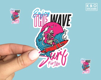 Surf sticker, Surf For Life sticker, wave sticker, surfer sticker, surfing, Laptop sticker
