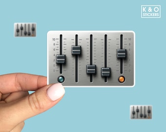 Audio Mixer Fader Sticker – Retro Analog Sliders, DJ & Producer Studio Gear Decal, Brushed Metal Look, Laptop/Water Bottle Sticker