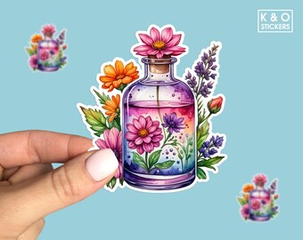 Magical Flower Potion Sticker - Enchanted Floral Design - Witchy Aesthetic - Scrapbooking and Crafting