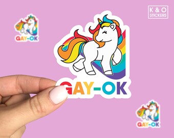 Gay-ok, Lgbt unicorn, Lgbt Awareness sticker, LGBT Pride sticker, Gay Pride Sticker, Laptop sticker