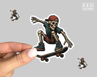 Skeleton Skateboard Sticker – Skater Skull Vinyl Decal – Cool Street Style Skeleton Art for Laptops & Boards