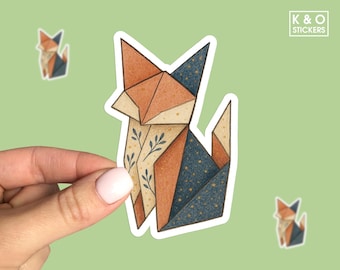 Origami Fox Sticker Washi Paper Folded Animal Japanese Chiyogami Art