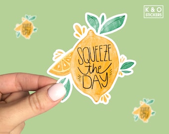Lemon Sticker, Squeeze the day sticker, Food Sticker, Water bottle Stickers, Cute Sticker, Laptop Stickers