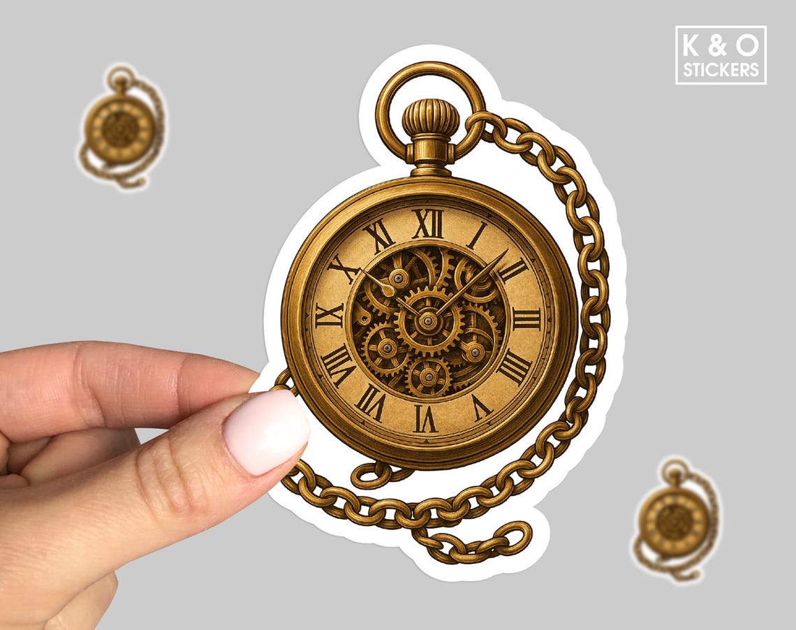 Watch Type Sticker Steampunk Pocket Watch Sticker – Vintage Brass Clockwork Decal With ...