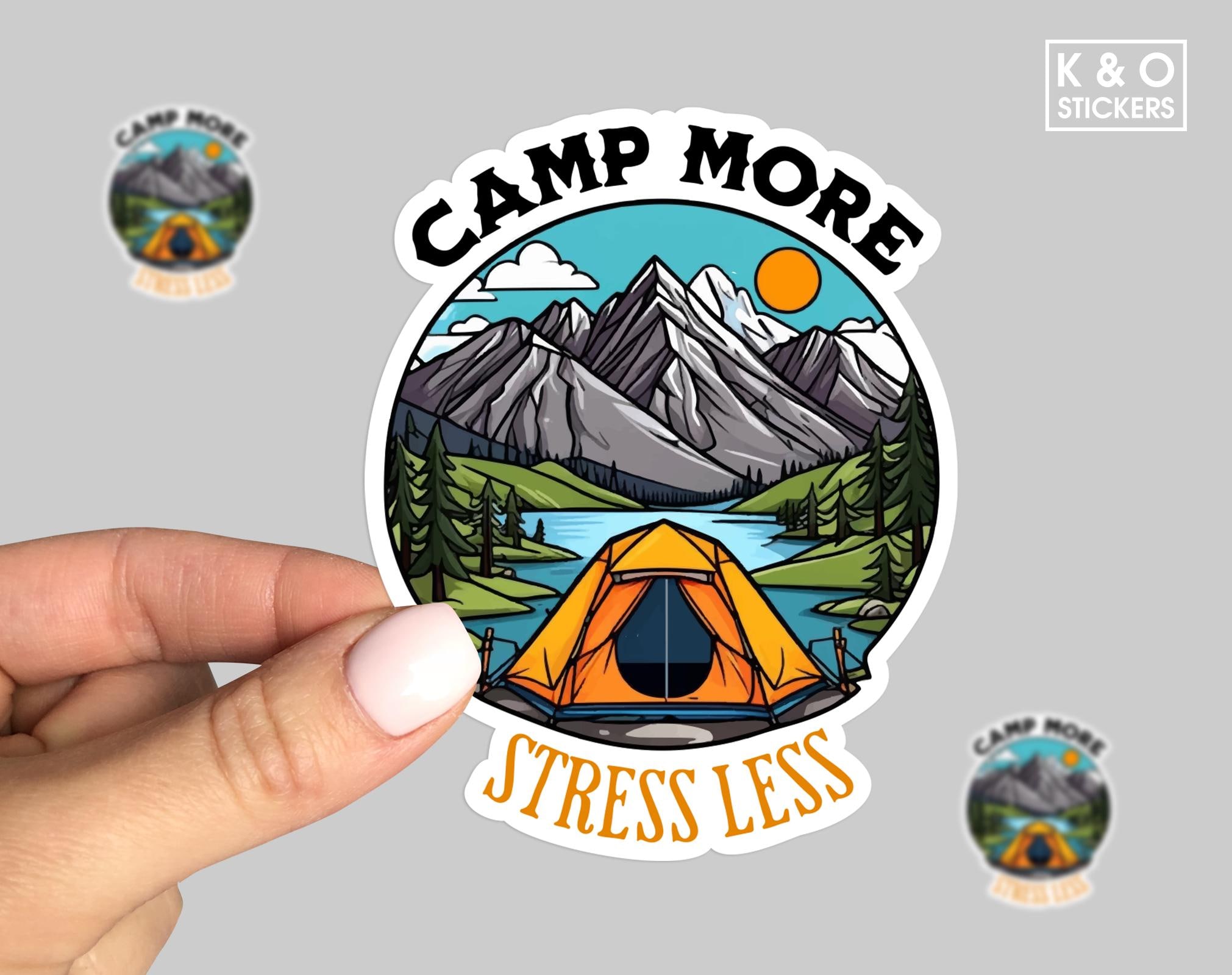 Camp More Stress Less Sticker - Outdoor Adventure Decal - Etsy