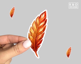 Crystal Phoenix Feather Sticker – Faceted Gem Feather in Fiery Amber and Ruby, Fantasy Vinyl Decal for Laptop and Water Bottle