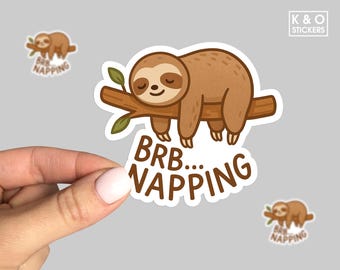 Cute Sloth Sticker – BRB Napping Sloth on Branch – Lazy Animal Vinyl Sticker for Water Bottles, Laptops, Journals, Kawaii Sleepy Sloth Decal