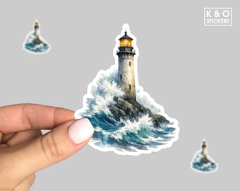Watercolor Lighthouse Sticker, Coastal Ocean Waves Art, Nautical Seaside Decor, Maritime Nature Vinyl Decal