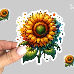 Sunflower Sticker, Sunflower Laptop Sticker, Sunflower Car Sticker, Watercolor Sunflower Sticker, Waterproof sticker