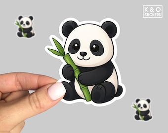 Kawaii Panda with Bamboo Sticker — Cute Panda Bear Vinyl Decal for Laptop, Water Bottle, Planner