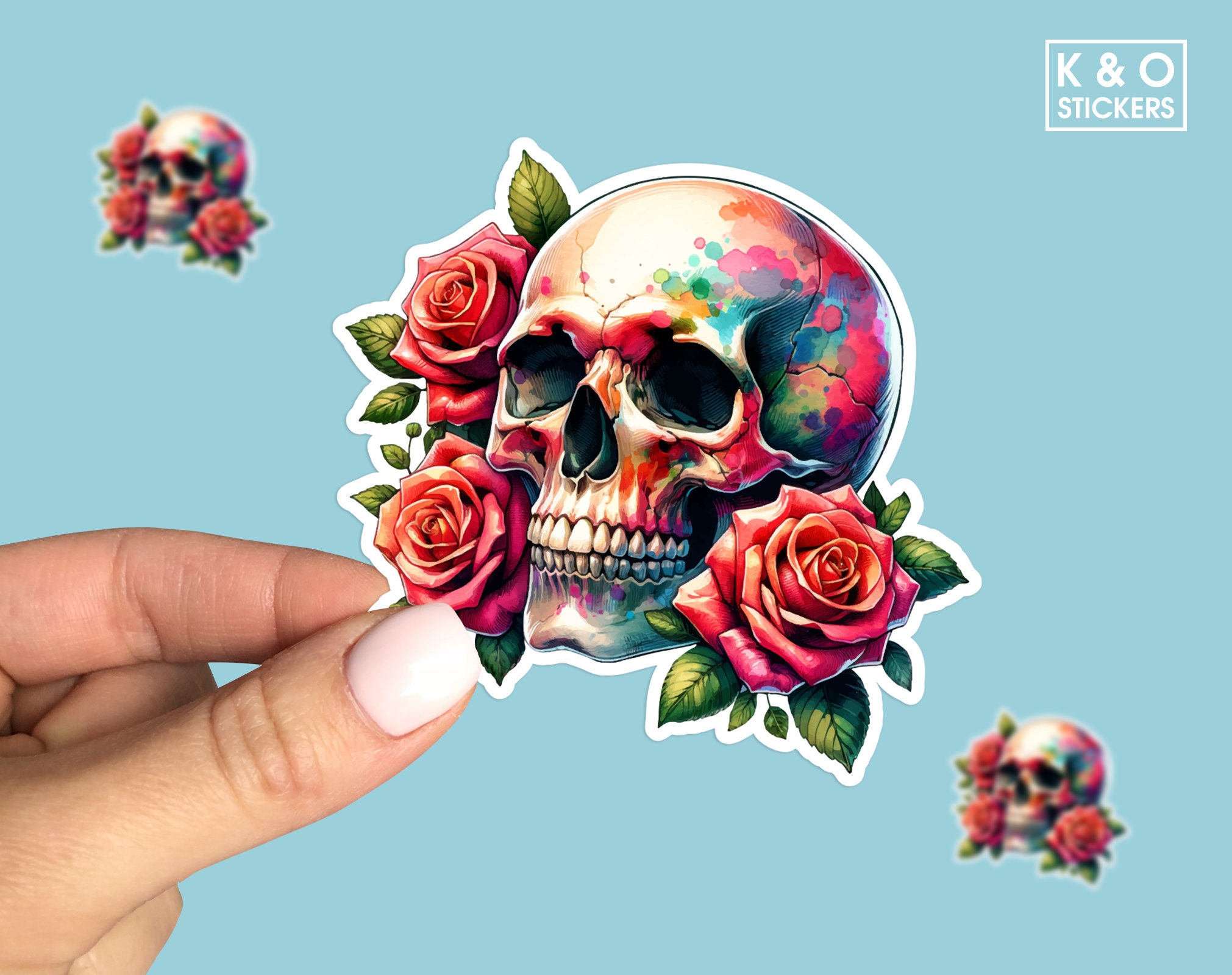 Skull and Roses Sticker, Gothic Vinyl Decal, Floral Skull Art ...