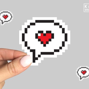 Pixel speech bubble, Pixel hearts sticker, 8 bit sticker, Retro gamer sticker