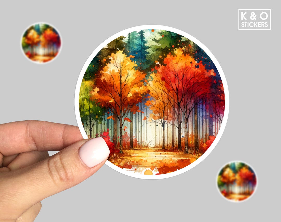 Autumn Forest Sticker, Hiking Sticker, Forest Decal, Watercolor Forest ...