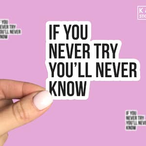 May include: Black and white sticker with the text "If you never try you'll never know".