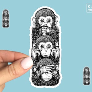 Three wise monkeys sticker, Monkeys sticker, Hear No Evil See No Evil Speak No Evil Monkeys Sticker, Cool Sticker, Laptop sticker