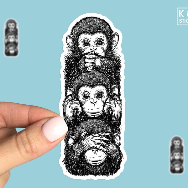 Three wise monkeys sticker, Monkeys sticker, Hear No Evil See No Evil Speak No Evil Monkeys Sticker, Cool Sticker, Laptop sticker