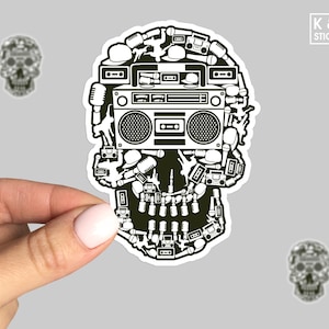 Boombox skull sticker, skull sticker, Laptop sticker