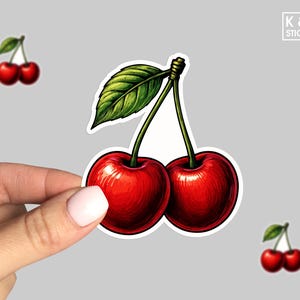 Cherries Sticker – Cute Fruit Decal for Laptop, Water Bottle, Journal, Aesthetic Vinyl Sticker