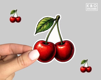 Cherries Sticker – Cute Fruit Decal for Laptop, Water Bottle, Journal, Aesthetic Vinyl Sticker