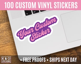 100 Custom Vinyl Waterproof Stickers, Custom Bulk Stickers