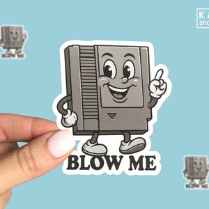 Blow Me Retro 8-Bit Game Cartridge Sticker – Funny Gaming Vinyl Decal for Laptop, Water Bottle, Console Fans