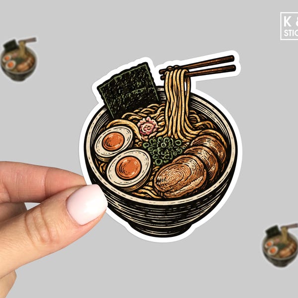 Japanese Ramen Bowl Sticker, Retro Noodle Soup Vinyl Decal, Asian Food Art, Cute Ramen Lover Sticker for Laptop Water Bottle Car