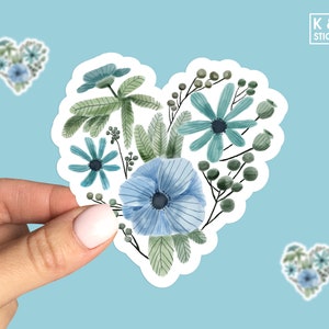 Watercolor Flower Vinyl Sticker, Floral Vinyl Decals, Floral Heart Stickers, Gift For Her, Best Friend Gift, Floral Laptop Decal