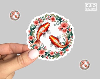 Koi Fishes Sticker | Japanese Koi Fish Art Decal | Sticker for Laptops, Journals, and Cars