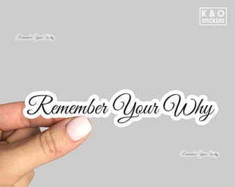 May include: White sticker with black cursive text that reads "Remember Your Why".