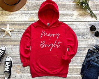 Merry & Bright / Felpa per adulti / Buon Natale / Vacanze / XMas / Regalo per lei / Famiglia / Inverno /