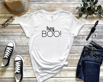 Ehi Boo! / T-shirt manica corta per adulti / Halloween / Autunno / Festa / Sciocco / Sfacciato / Sarcastico / Amore /