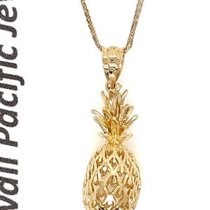 14K Solid Gold Pineapple Pendant: Hawaiian Diamond Cut Charm