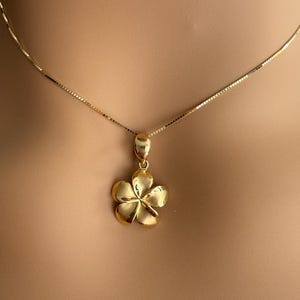 14k Solid Gold Plumeria Flower Pendant Necklace - Hawaiian Jewelry