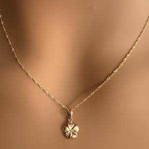 14K Solid Yellow Gold Plumeria Flower Pendant Necklace: Hawaiian Heirloom