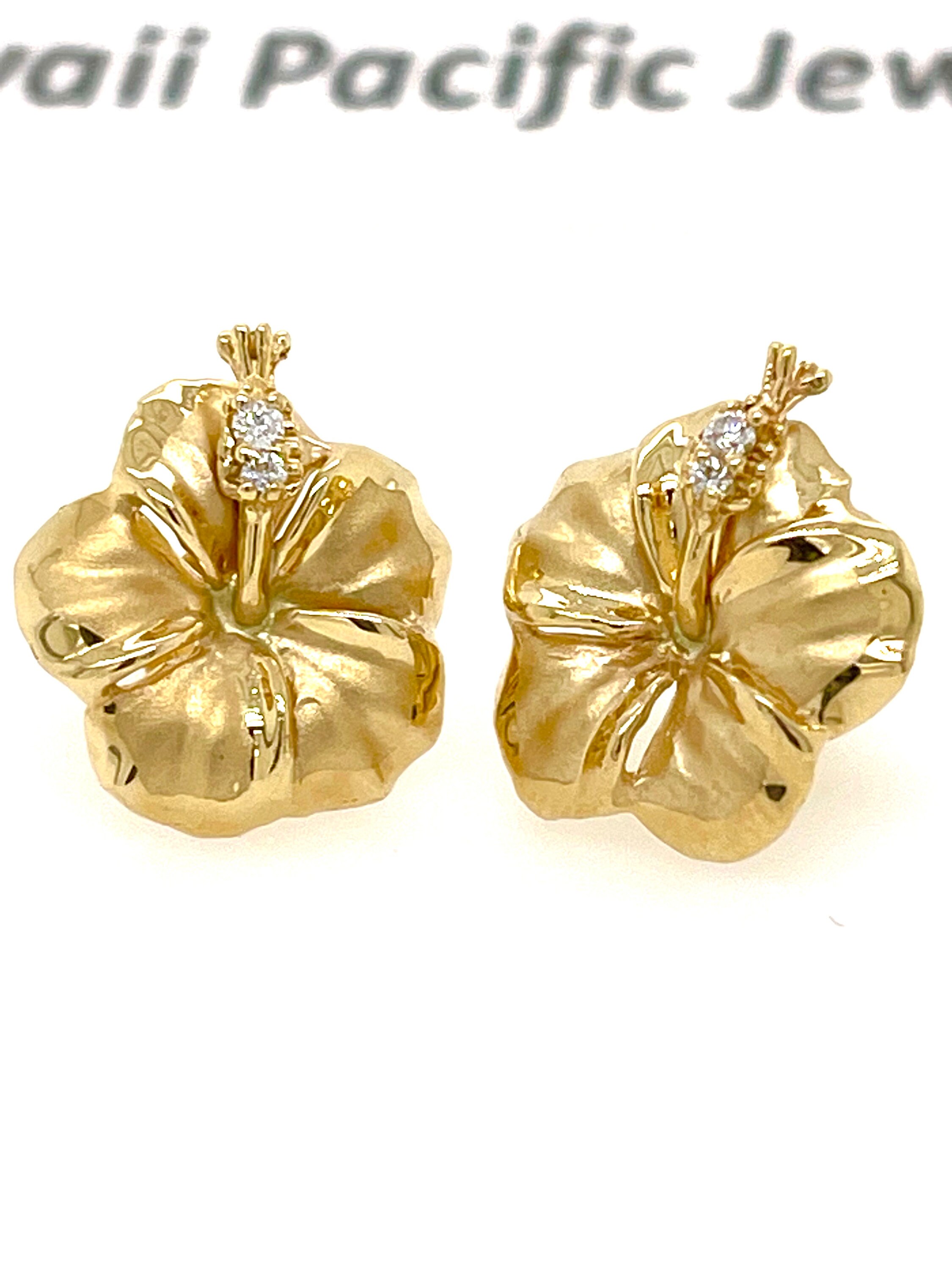 14 Karat Solid Yellow Gold Hawaiian 14mm Hibiscus Flower