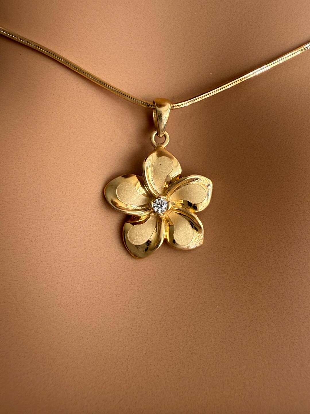 14 Karat Solid Yellow Gold Hawaiian 16mm Plumeria Flower With