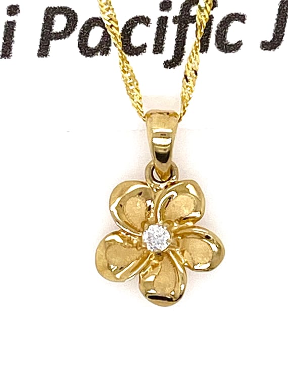 14k Gold Plumeria CZ Flower Pendant 14k Gold Plumeria CZ Flower Pendant