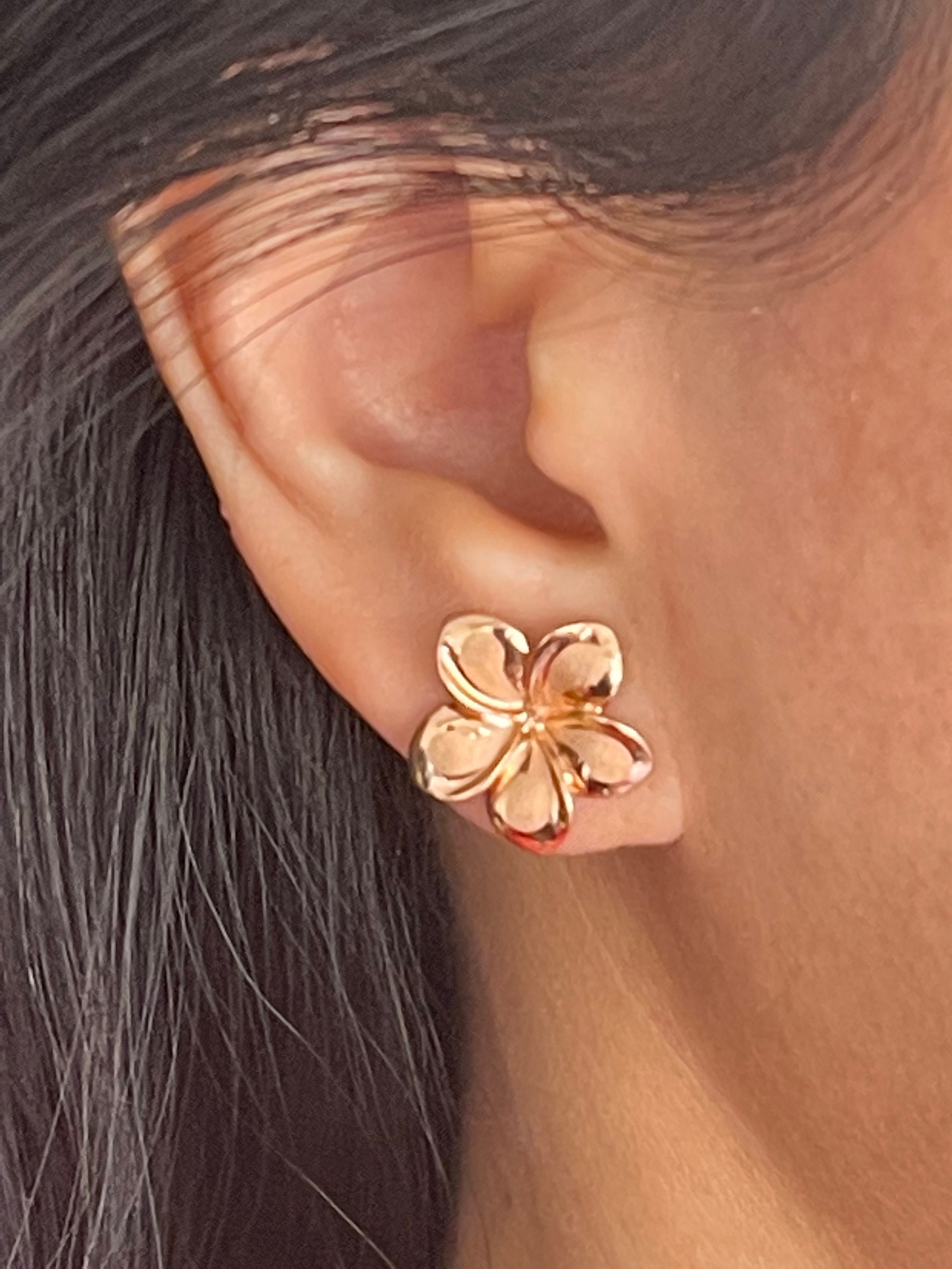 11 Mm Hawaiianisch Massiv 14k Roségold Gebürstet Satin Schick Plumeria