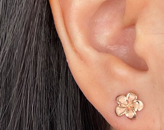 日本最大の Solid Karat 14 Rose High Earrings Stud Dolphin Hawaiian Gold ピアス