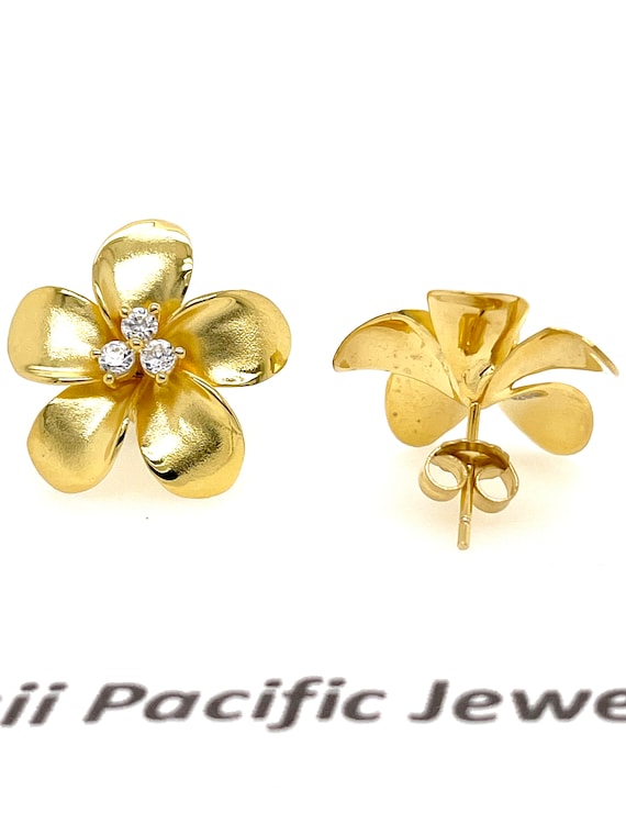 Sterling Silver Hawaiian Plumeria Flower Stud Earrings: Yellow