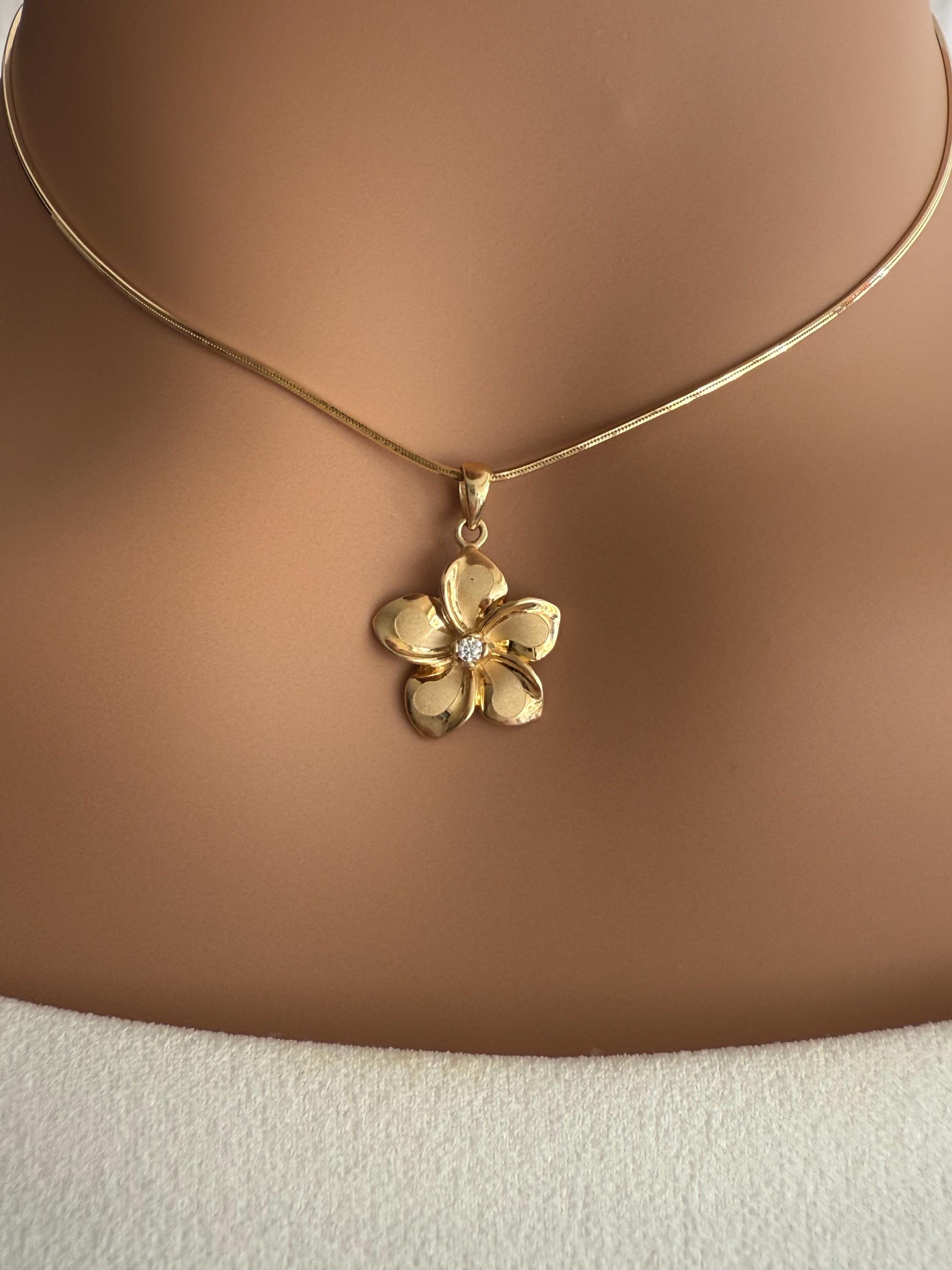 14 Karat Solid Yellow Gold Hawaiian 16mm Plumeria Flower With