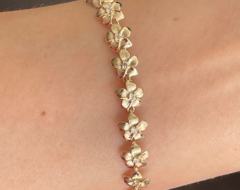 14KT Solid Yellow Gold 8 mm Hawaiian Heirloom Plumeria Flower Bracelet