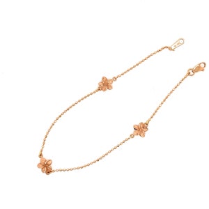 14 Karat Solid Rose Gold Hawaiian Reversible 9mm Plumeria Diamond Cut Ball Link Anklet