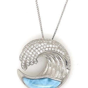 Hawaiiaanse Larimar Ocean Wave-hanger: sterlingzilveren ketting zirkonia