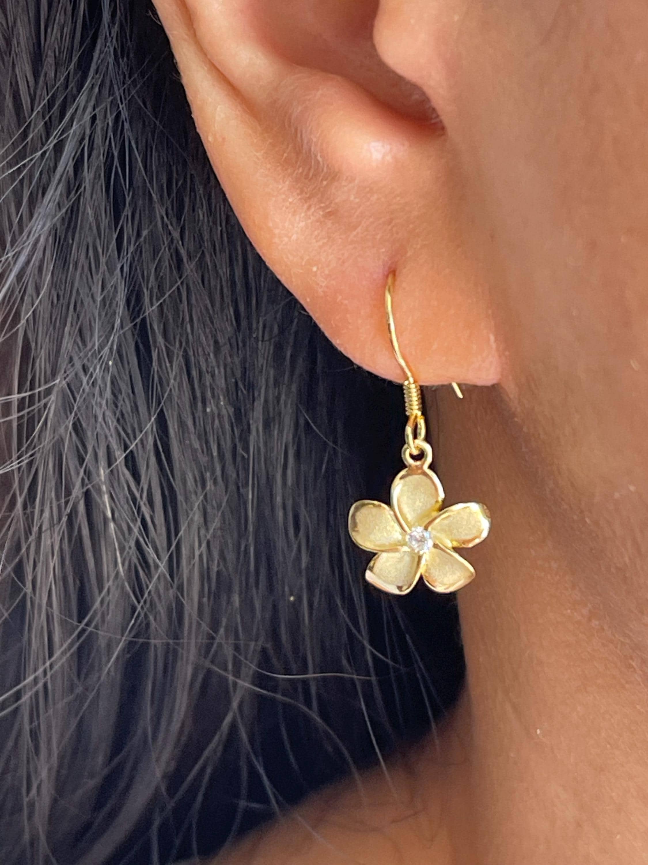 Boucles D'oreilles Pendantes Argent Massif 925 - Avec Zircon Cubique Fleur - Neuves Sans Emballage