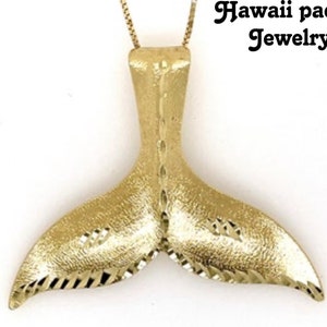 33-mm 14 Karat Solid Yellow Gold Hawaiian Whale Tail With Diamond Cut Pendant and 14 Karat Solid Yellow Gold Box Chain 18 Inches