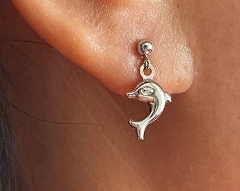 14 Karat Solid Rose Gold Hawaiian Dolphin Stud Earrings High