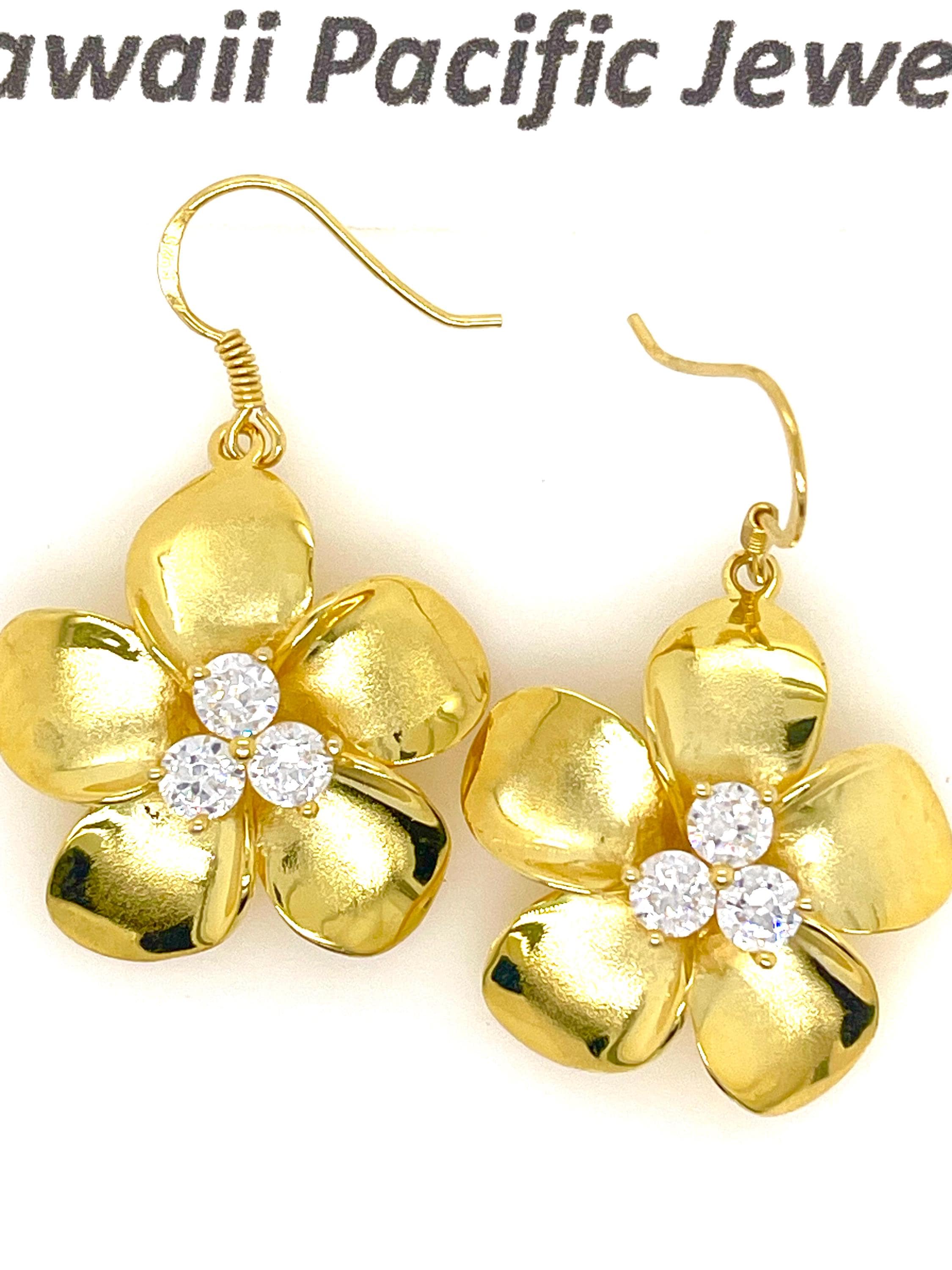 【258】plumeriaページ Pavé Plumeria Hook Earrings | Alamea Hawaii