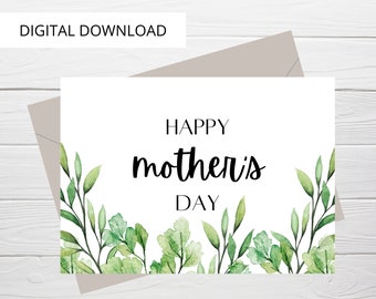 Happy Mother's Day Printable PDF Card, Digital Download Mother's Day Card, Card for Mom, Digital Card for Mother's Day