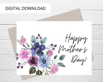 Happy Mother's Day Printable PDF Card, Digital Download Mother's Day Card, Card for Mom, Digital Card for Mother's Day